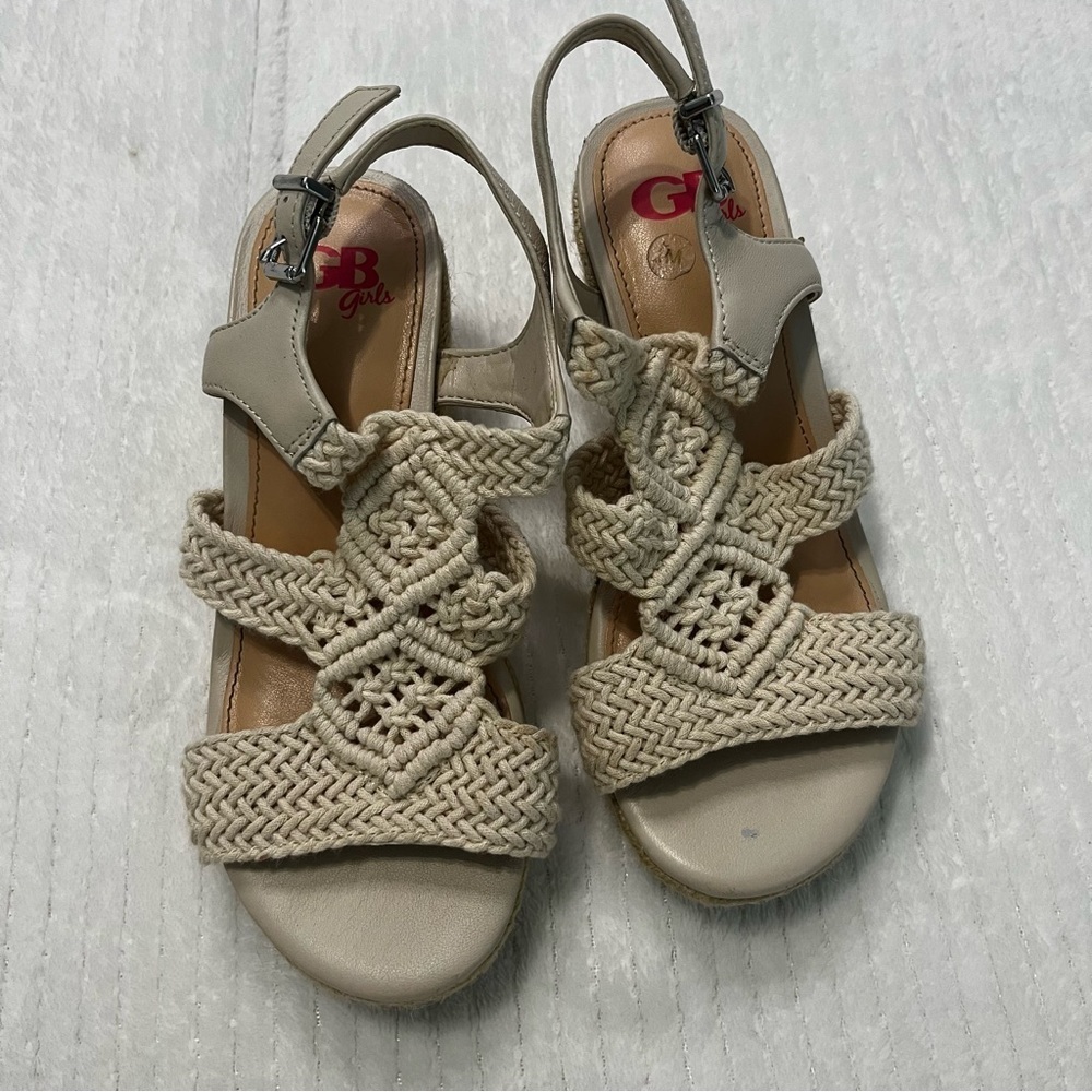 GB Girls Cream Woven Sandals